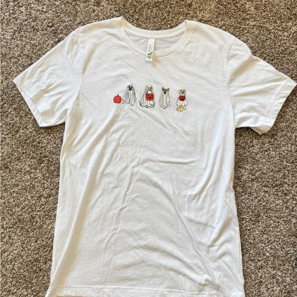 White T-Shirt with Halloween Dog Print